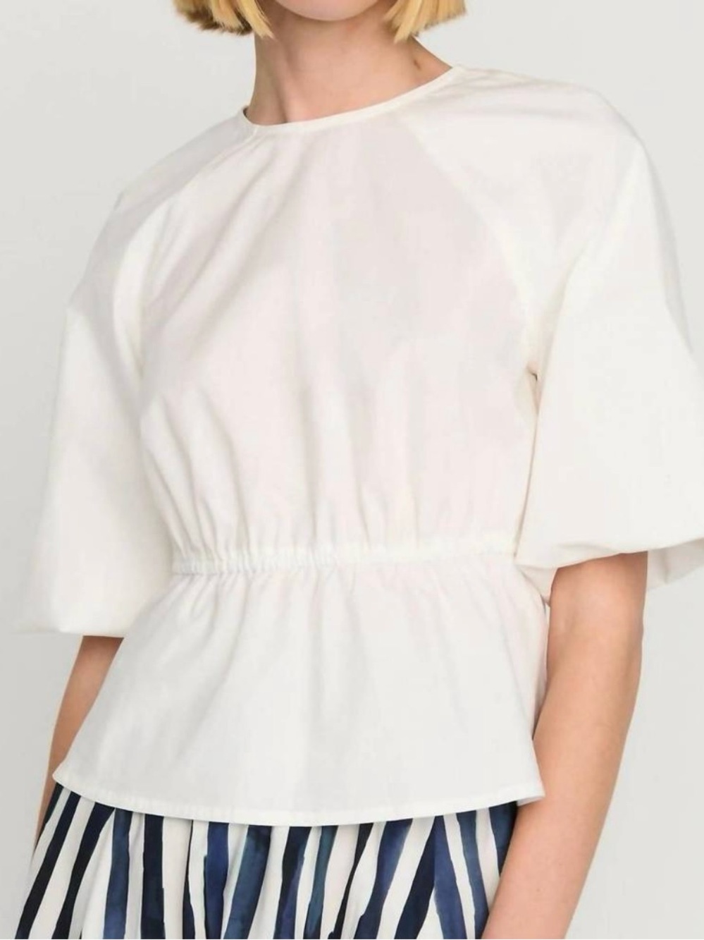 NWT Marie Oliver Holden Top in Oyster Puff Sleeve Peplum Blouse Size XXS